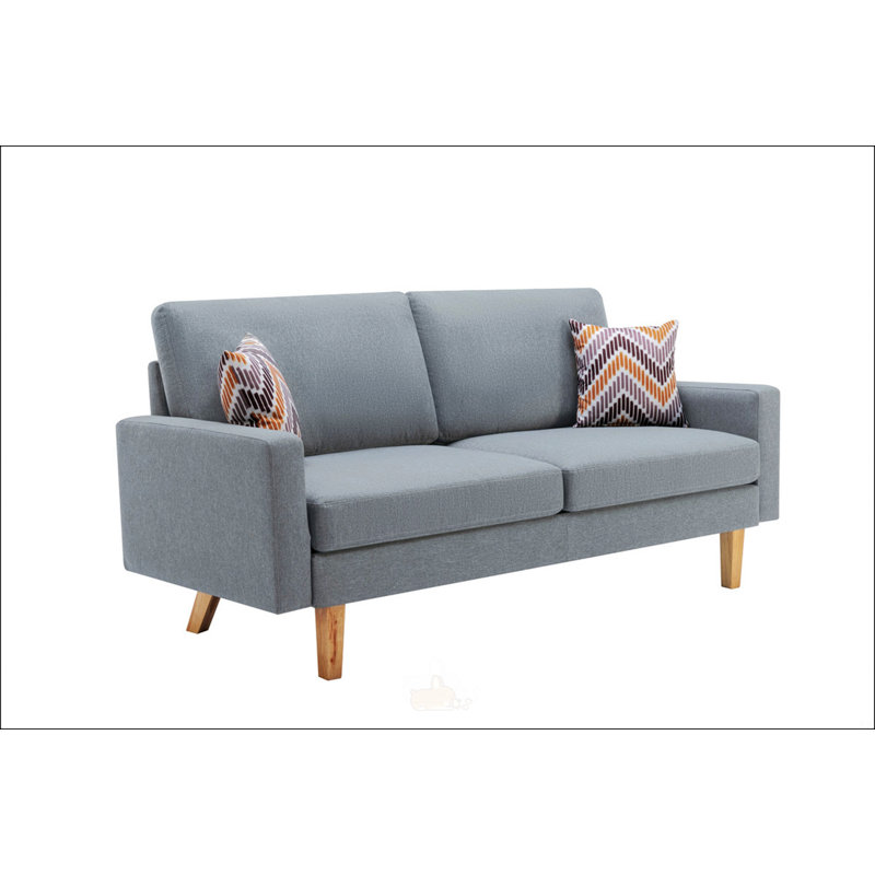 70" Linen Sofa With 2 Throw Pillows, Gray, Natural