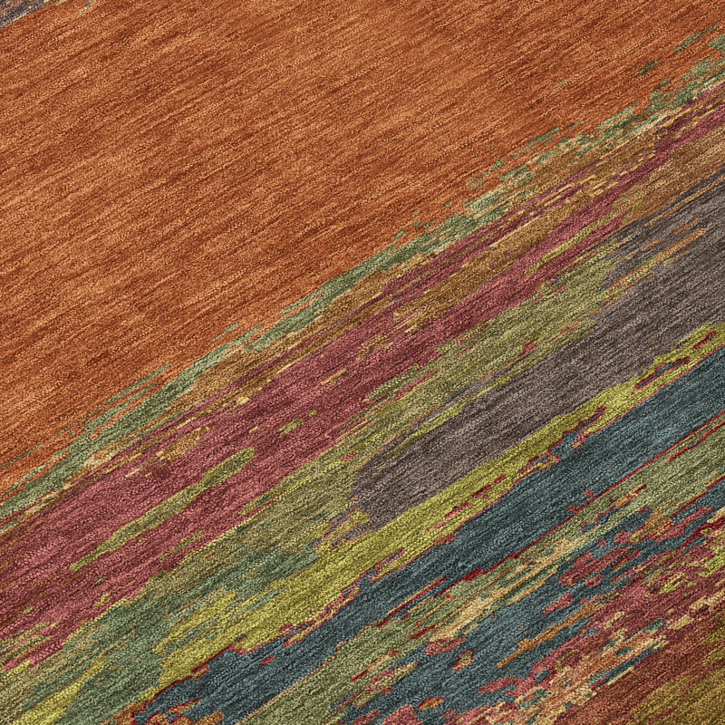 96'' Terracotta and Beige Synthetic Round Washable Rug