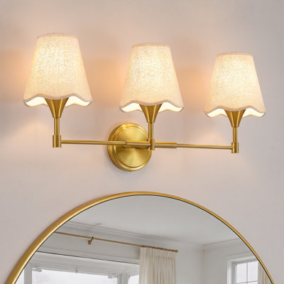 Barre d'éclairage de salle de bain moderne à 3 lumières 26 pouces avec abat-jour en lin texturé à intensité variable 3 lumières
