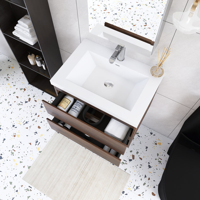Meuble-lavabo simple 24 po avec plateau en résine intégré 24 po, Palissandre