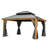 Solid Wooden Patio Gazebo with Double Roof, Netting and Curtains-112958893-105295599-105295596