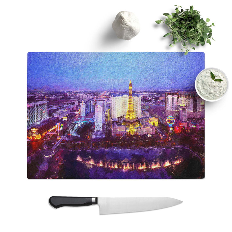 Tempered Glass The Las Vegas Strip and Skyline in Nevada Chopping Board, 39 cm W x 28.5 cm L