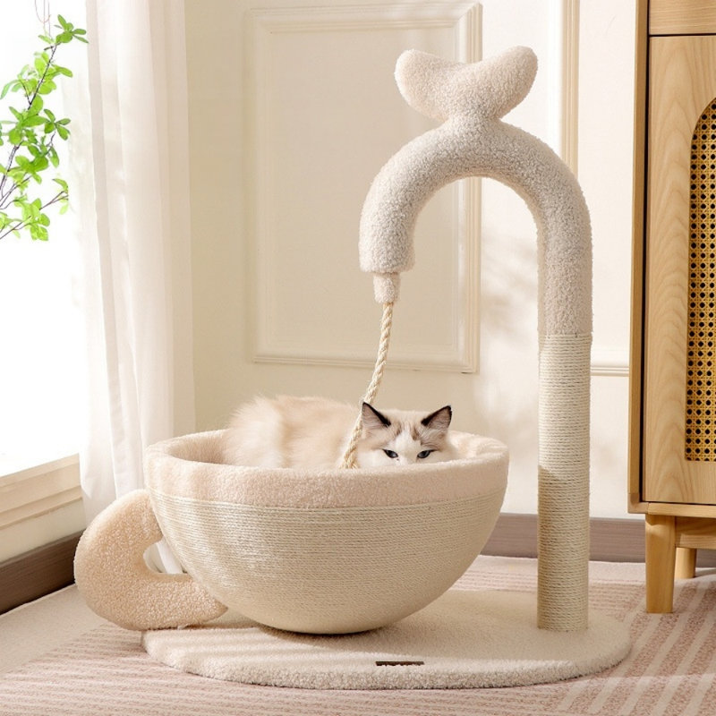 Lit à griffer moderne en sisal avec bol rond, nid douillet pour chat