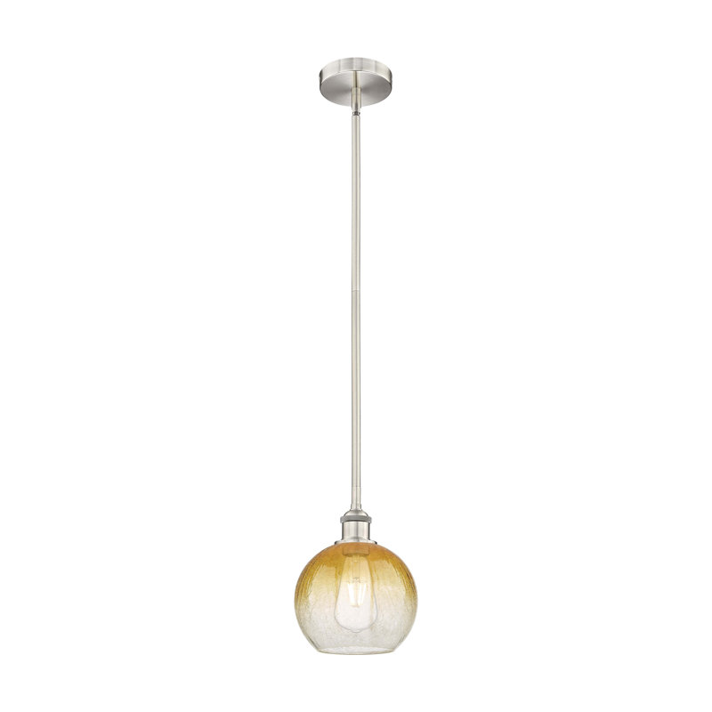 Edison - Brookhaven Globe - Mini-luminaire suspendu avec tige 8 po 1 lumière, Amber, Brushed Satin Nickel