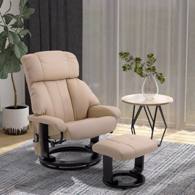 Fauteuil inclinable de massage avec repose-pieds HOMcom, fauteuil inclinable pivotant à 360 ° et repose-pieds, fauteuil vibrant inclinable en cuir PU avec poche latérale et télécommande, 10 points, beige