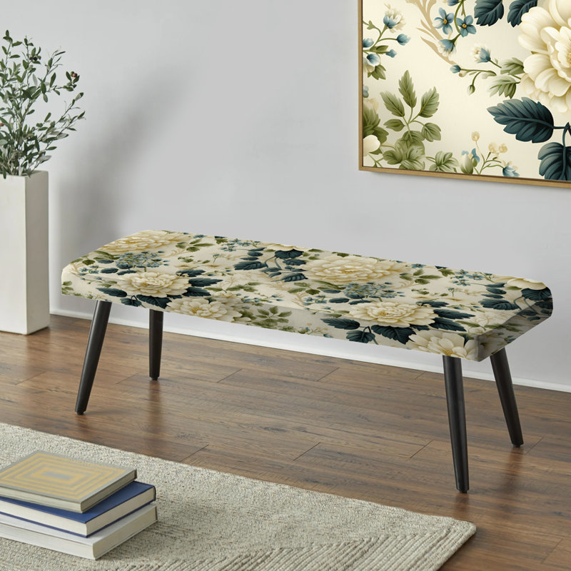 Vintage Lace Trellis Victorian Pattern IV - Floral Upholstered Black Bench