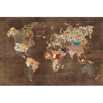 Pattern World Map on Wood by Laura Marshall - Wrapped Canvas Graphic Art