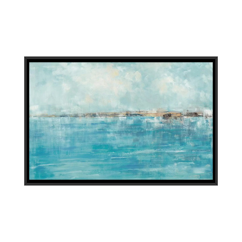 « seychelles », impression sur toile, H 18 po x l 26 po x P 1,5 po, Toile avec cadre noir, Pas de tapis