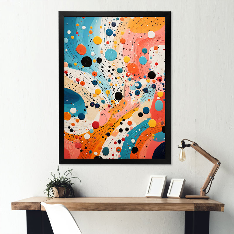 " Colorful Mid Century Atomic Abstraction III ", Black Picture Frame, 20" H x 12" W x 1" D