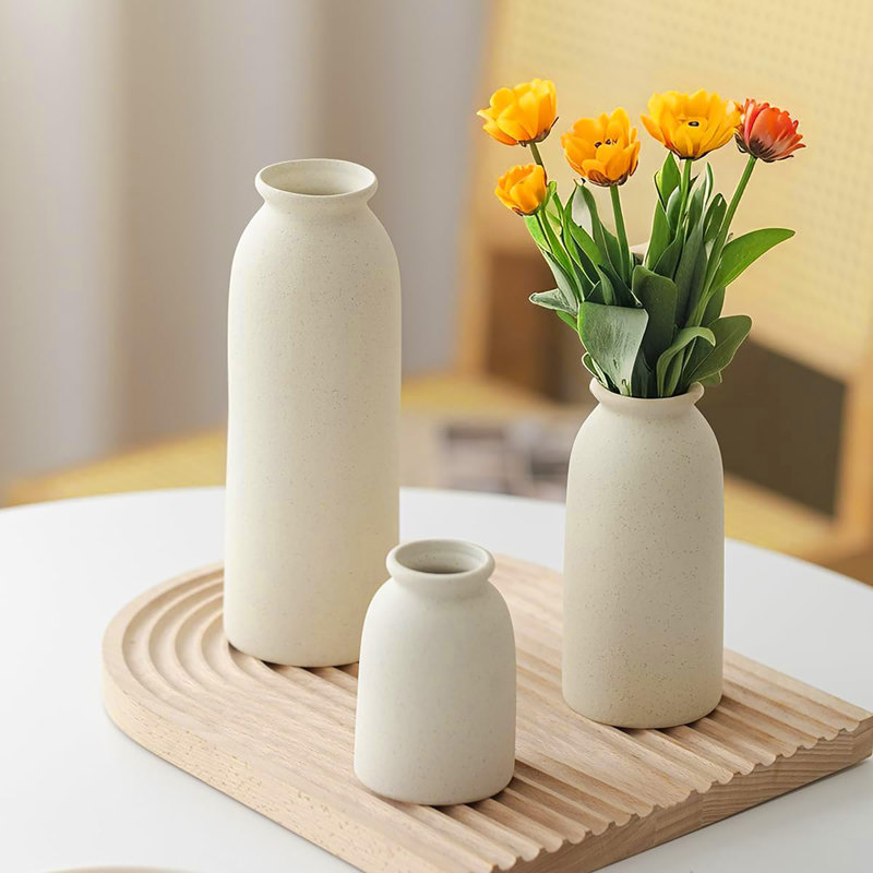 Ensemble de 3 vases en céramique, Beige
