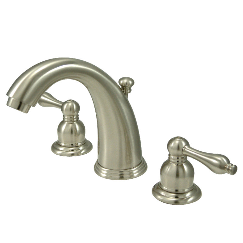 Kingston Brass Victorian Two-Handle 3-Hole Deck Mount Widespread Bathroom Faucet with Retail Pop-Up Drain, Brushed Nickel