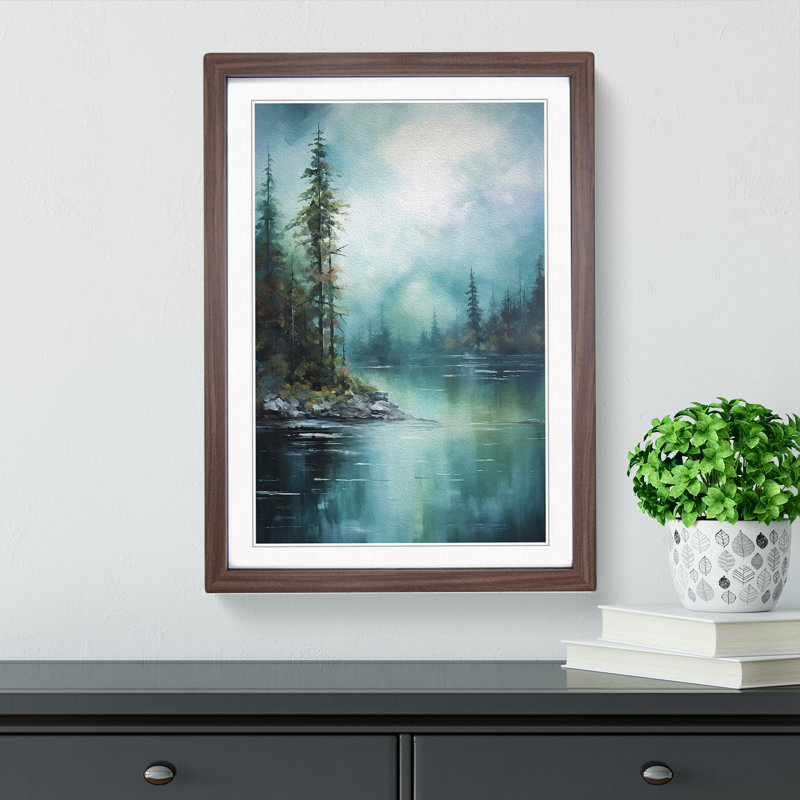 Lake Abstract - Framed Print, 46cm H x 34cm W x 2cm D, Walnut