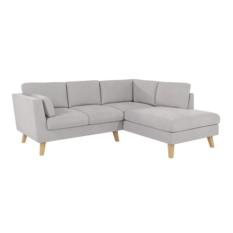 Corner Sofa with Wooden Legs In Scandinavian Style , Right Hand Facing, Silver