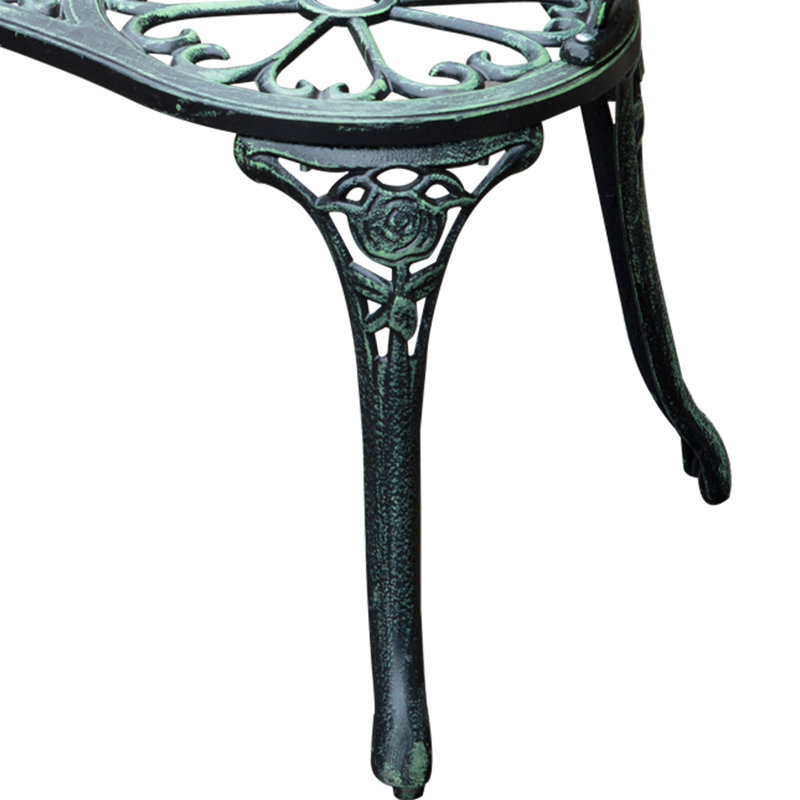 Banc d'extérieur en fonte d'aluminium avec ornement floral rose et finition antique