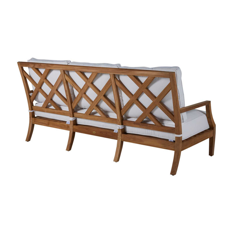 Haley Teak Patio Sofa with Cushions, Natural Teak, Natural White, No welt + Standard fill
