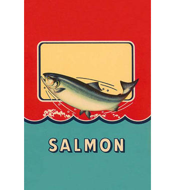 A design from a Victorian era can label for Salmon from the