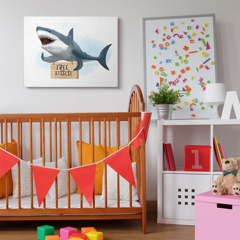 Impression d’art graphique, "Nautical Shark Free Kisses", H 30 po x l 40 po x 1,5 po, Toile tendue