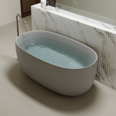 Baignoire de trempage autoportante en résine de 47 po à surface solide avec trop-plein et bonde escamotable de 47 po