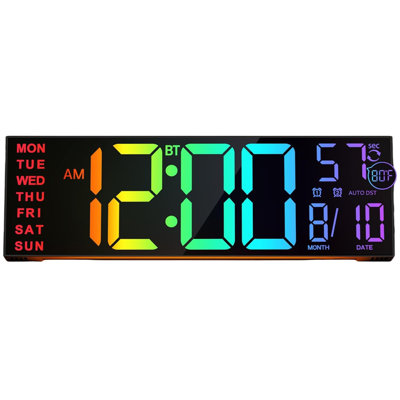 16.2" Large Digital Wall Clock With Seconds, Bluetooth Sync, Alarm Big LED, RGB Color, DST Temperature For Classroom Bedroom Garage Gym, Mount, Xmas, Birthday Gift For Aged Elderly Mother Father