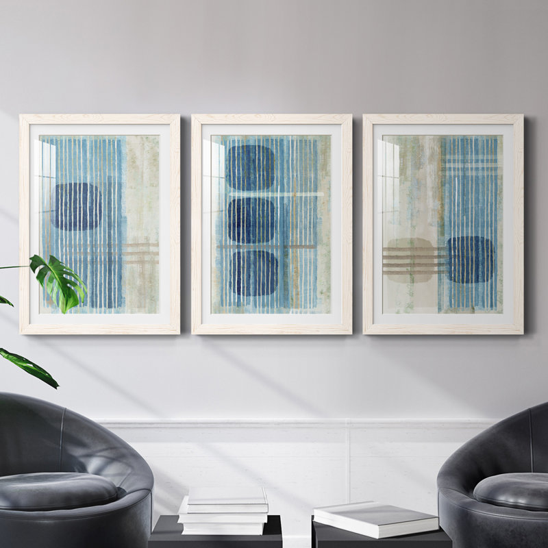 Blue Horizon I - ensemble de 3 cadres photo, H 37,5 po x l 82,5 po, Blanc