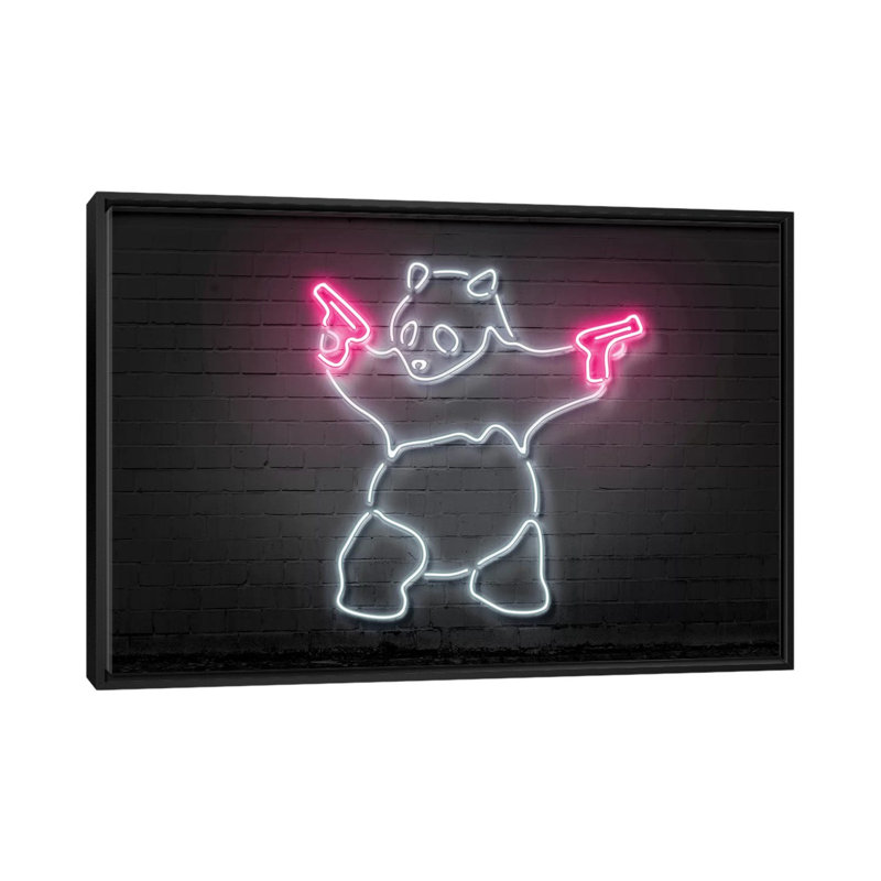 «Panda with Guns», impression sur toile, Toile encadrée noire, H 32 po x l 48 po x P 1,5 po, Pas de tapis