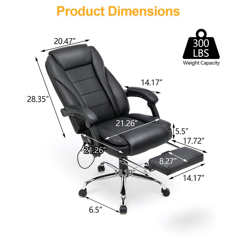 Ergonomic Executive Office Chair, Massage Office Chair with Heated PU  Leather Adjustable Height Reclining Office Chair with Foot Rest Armrest,  Lumbar
