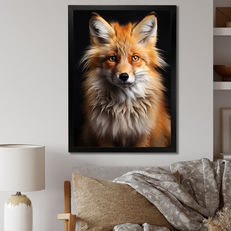 Orange Fox Guardian - Fox Wall Art, Black Single Picture Framed, 44" H x 34" W x 1.5" D
