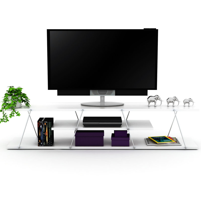 Meuble télé bas de 56 po à 4 tablettes avec rangement pour téléviseur de style Mid-Century moderne blanc