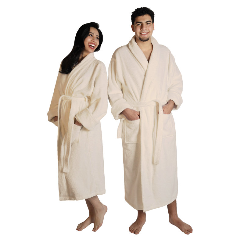 Peignoir mi-mollet 100% coton éponge avec poches, G / TG, Ivoire / crème masculin