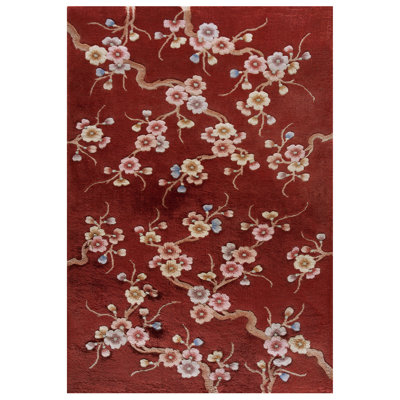 Antique Art Deco Small Scatter Size Wool Red Rug