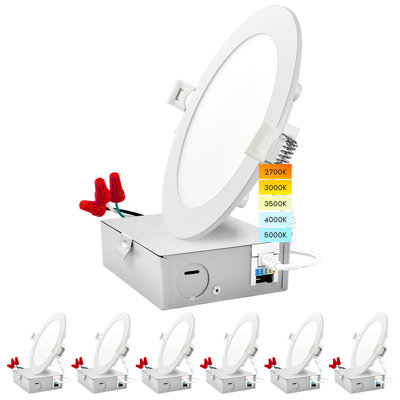Luminaire encastré ultra mince à DEL de 6 po avec J-Box 12 W 5 couleurs à intensité variable sélectionnable 1000 lumens et homologué ETL par Luxrite