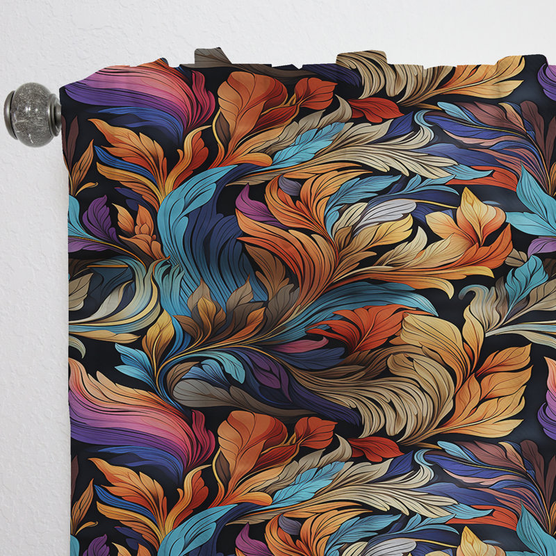 Motif bohème plume Enigma - Rideau bohème abstrait - Velours obscurcissant - 1 panneau, L 52 po x L 108 po
