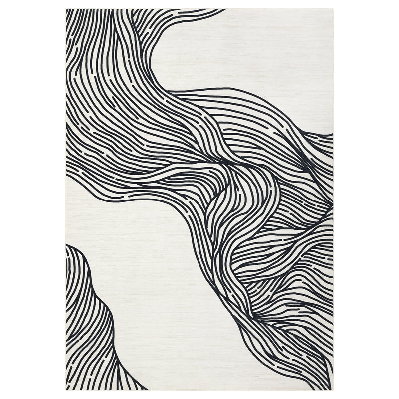 Modern Abstract Machine Washable Rug for Living Room Non-Slip Low Pile Accent Rug Indoor Soft Faux Wool Bedroom Rug Contemporary Rugs for Dining Room Nursery Home Office Playroom