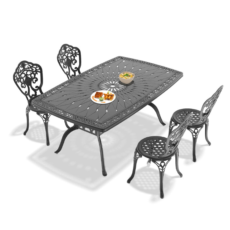 5-Piece Rectangle Table Outdoor Cast Aluminum Dining Set,Compact Size Chair (Seat Width:15.35")，Ideal for Garden Patios