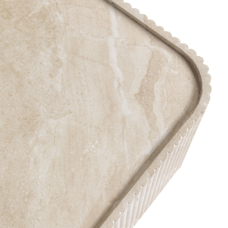  Table basse rectangulaire moderne en fibre de pierre Malta avec conception cannelée verticale à nervures et rebord de protection surélevé, table centrale intérieure et extérieure, capacité de 265 lb, table de salon et de patio entièrement assemblée
