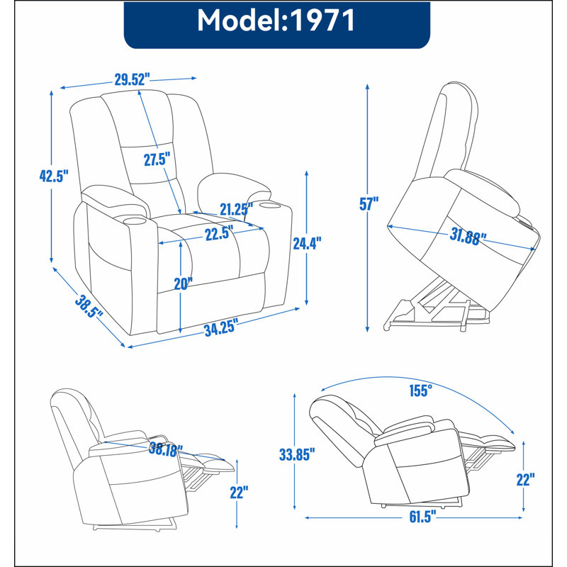 Power Lift Recliner Chair with Massage and Heat for Elderly, Overstuffed Wide Recliners, Heavy Duty Motion Mechanism with USB and Type C Ports