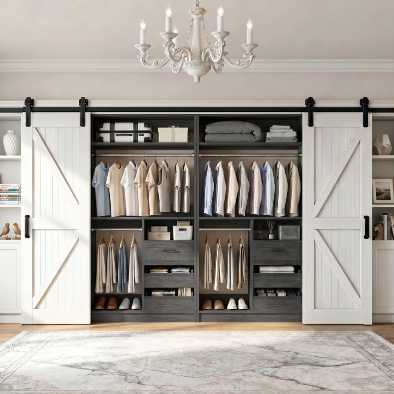 6-Drawer Shoe Cabinet With 72" Wide Closet & Dual Hanging Rods, Gray