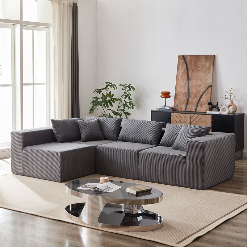 Canapé modulaire Boneless, Velours côtelé gris
