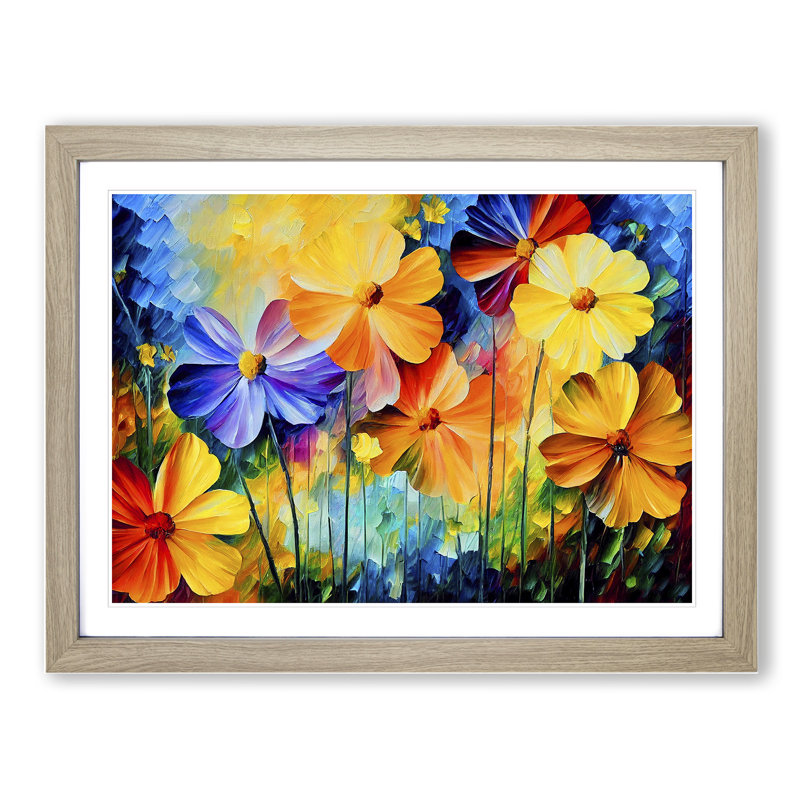 XH1022-6707X Painted Wildflowers Vol.1 Abstract - Single Picture Frame Print, 46cm H x 64cm W x 2cm D, Oak