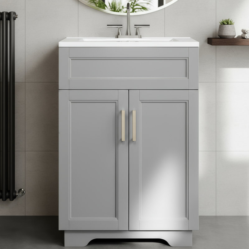 Captain's Double-Door Bathroom Vanity With 24-Inch Sink, Quick-Assembly Cabinet, Available In White And Gray.