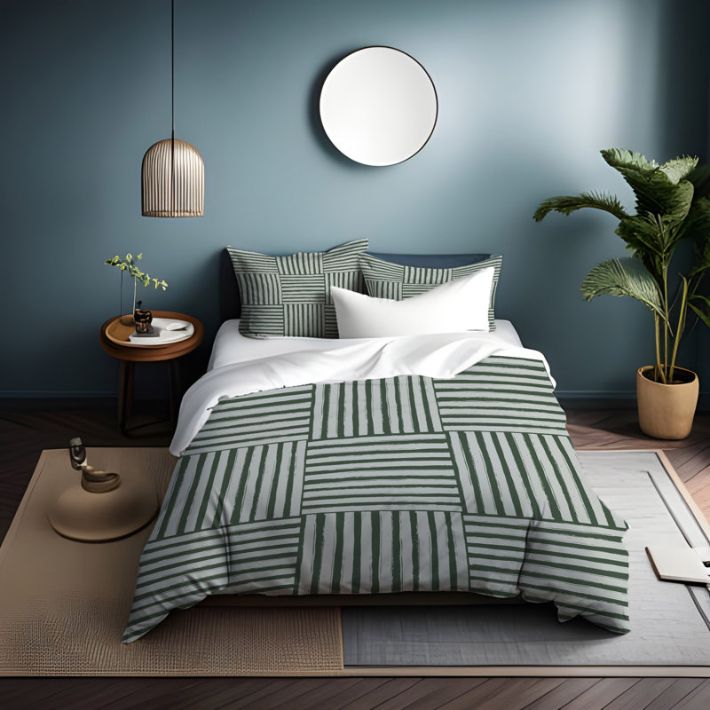 Polyester Striped Duvet Cover, Queen Duvet Cover + 2 Queen Shams