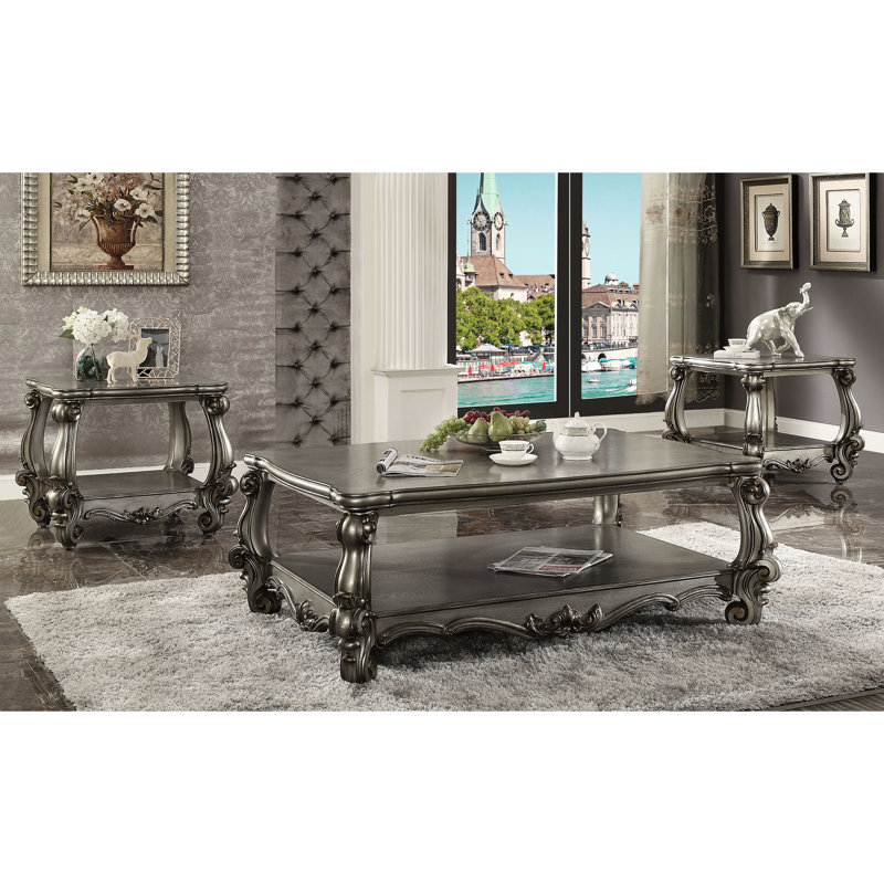 Table de bout traditionnelle en platine antique gris avec rangement, tablette de style rétro avec espace de vie principal, pièce
