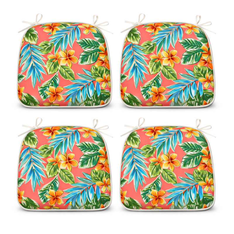 Outdoor U-Shaped Patio Chair Cushions With Ties, Water-Repellent Thick Foam Seat Pads For Garden & Dining Chairs, 17" X 16" X 2", Set Of 4 - Bright Coral Pink