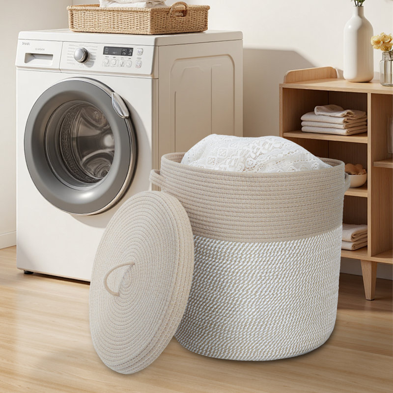 Woven Cotton Rope Laundry Hamper 50L - Decorative Tall Storage Bin for Clothes, Blankets & Toys | Versatile Basket for Living Room, Nursery, Bathroom & Bedroom
