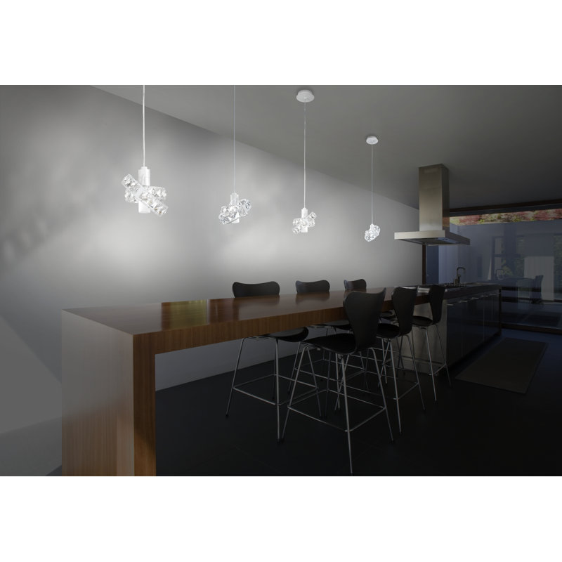 1 - Light Polished Chrome Geometric Pendant, Swarovski crystal, white and polished chrome