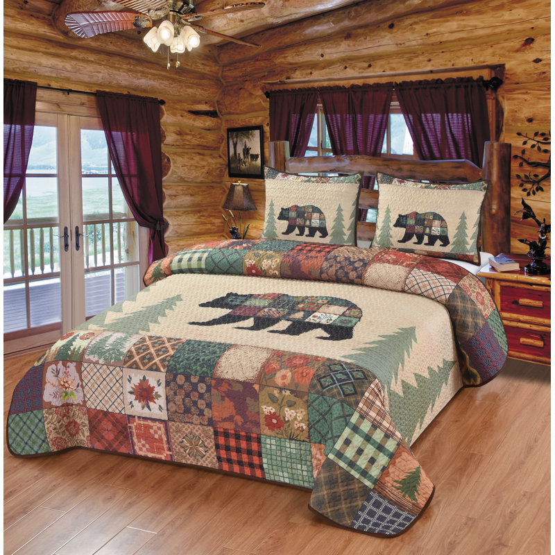Vibrant Wilderness Vibrant Wilderness Black Bear Forest Nature Boho Bright Floral Patchwork Quilt Bedding Set