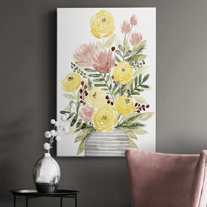 «Blush Bouquet II», peinture sur toile tendue, H 18 po x l 12 po x P 1 po