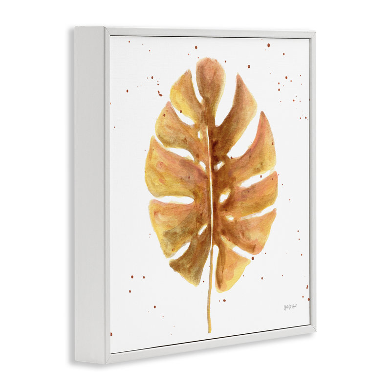 Feuille de palmier doré yvette St. Amant bg-019, Estampe numérique encadrée blanc bord de mer, H 24 po x l 24 po