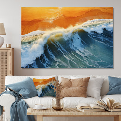 Vue aérienne de la plage bleue et orange - art mural plage