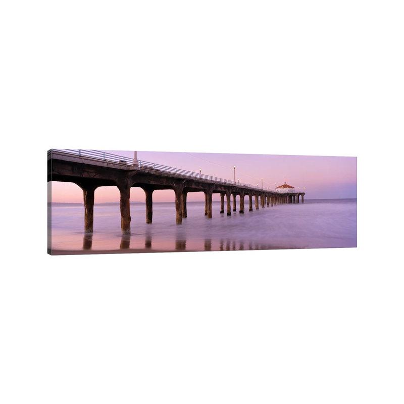 Low Angle View of a Pier, Manhattan Beach Pier, Manhattan Beach, Los Angeles County, California, USA #3 1 Piece Wrapped Canvas Panoramic Wall Art